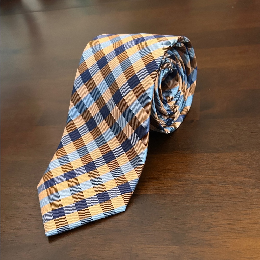 Egara Blue and Brown Gingham Tie EUC